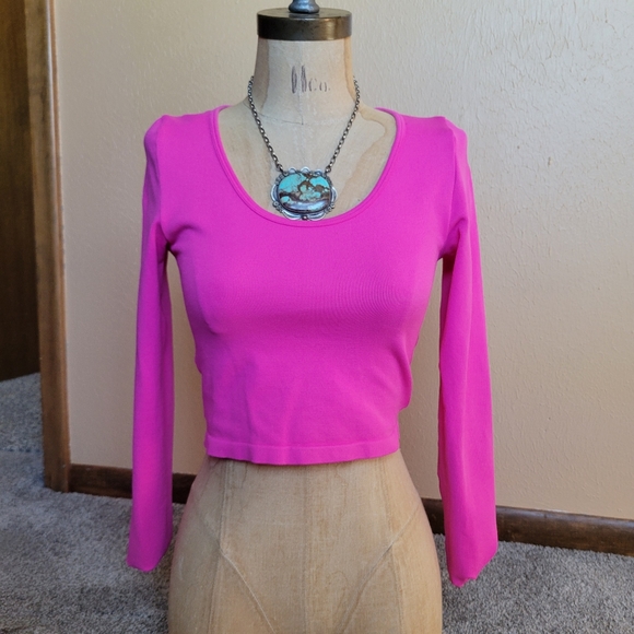Hot Pink Long Sleeve Crop Top - Picture 1 of 4